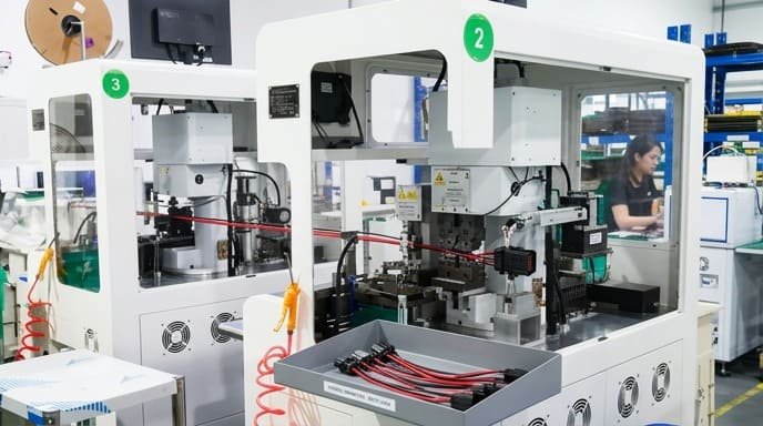 Automatic terminal crimping and connector insertion for ESS NTC harness