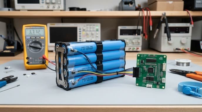 Battery pack with NTC sensor harness connected to BMS interface