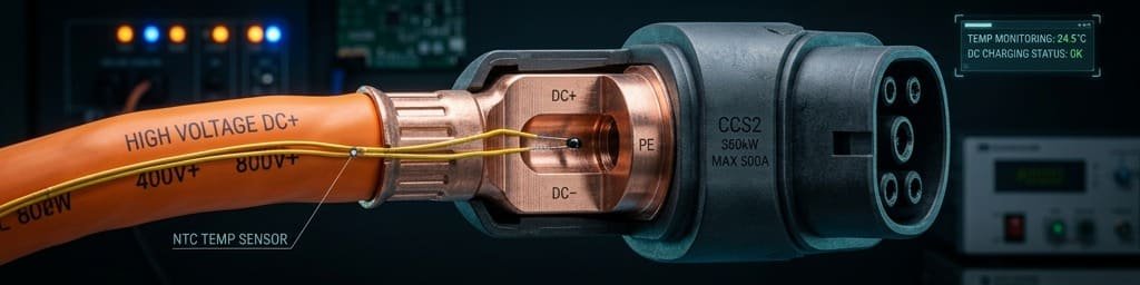 EV charging port connector temperature sensing to prevent thermal runaway